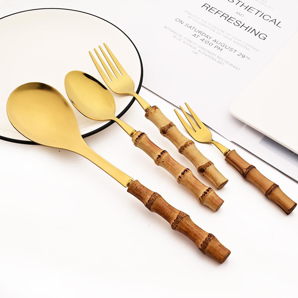 6Pcs Gold Natural Bamboo Handl - Bamboo Cutlery review and price